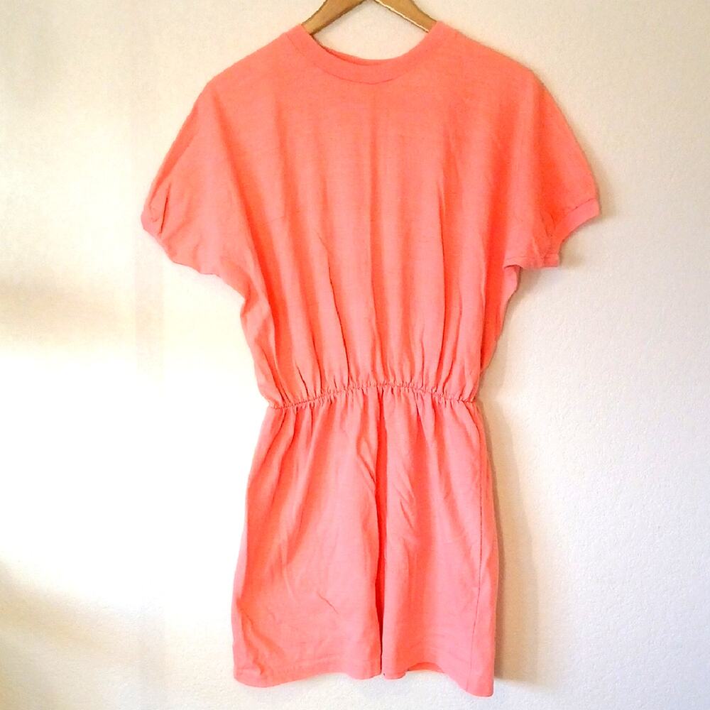 Vintage 90s Neon Pink Short Sleeve Shirt Dress Turtle Bay